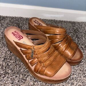A.S.98 Women's Brown Leather Wedge Sandals